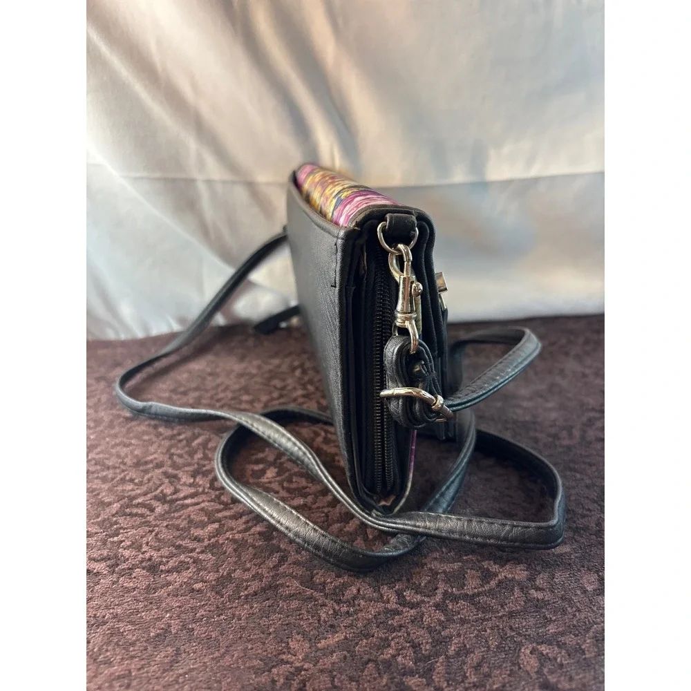 Nicole Miller New York Floral Crossbody Bag Black Purple floral Print Wallet